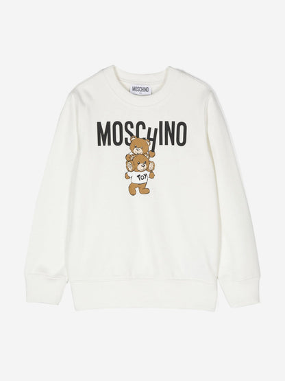 Moschino Kids 象牙色熊徽标运动衫