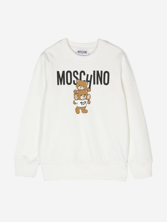 Moschino Kids 象牙色熊徽标运动衫