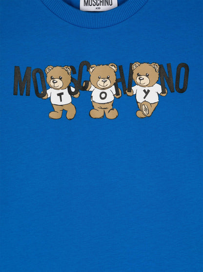Moschino Kids 泰迪熊徽标 T 恤（蓝色）