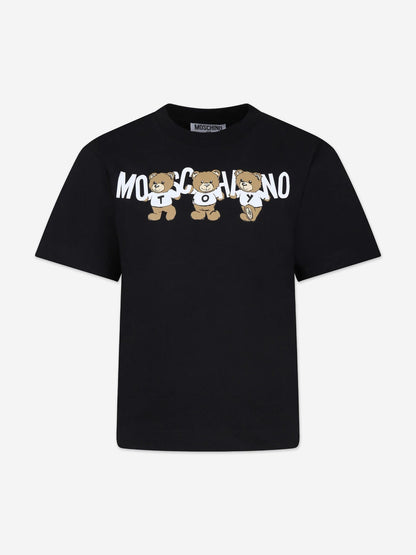 Moschino Kids 泰迪熊徽标 T 恤（黑色）