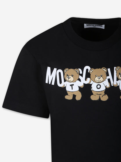 Moschino Kids 泰迪熊徽标 T 恤（黑色）