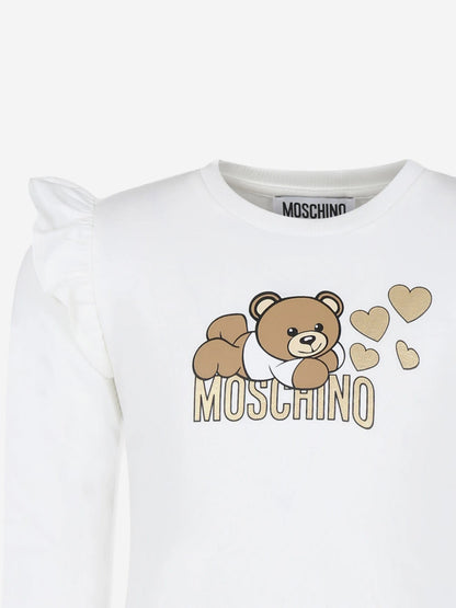 Moschino 女童长袖徽标 T 恤（象牙色）