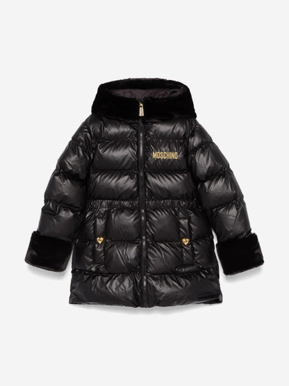 Moschino 女童徽标羽绒夹克（黑色）