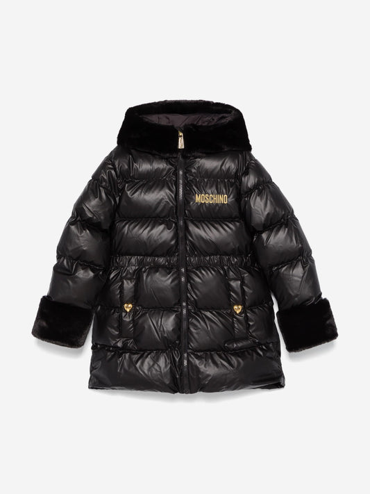 Moschino 女童徽标羽绒夹克（黑色）