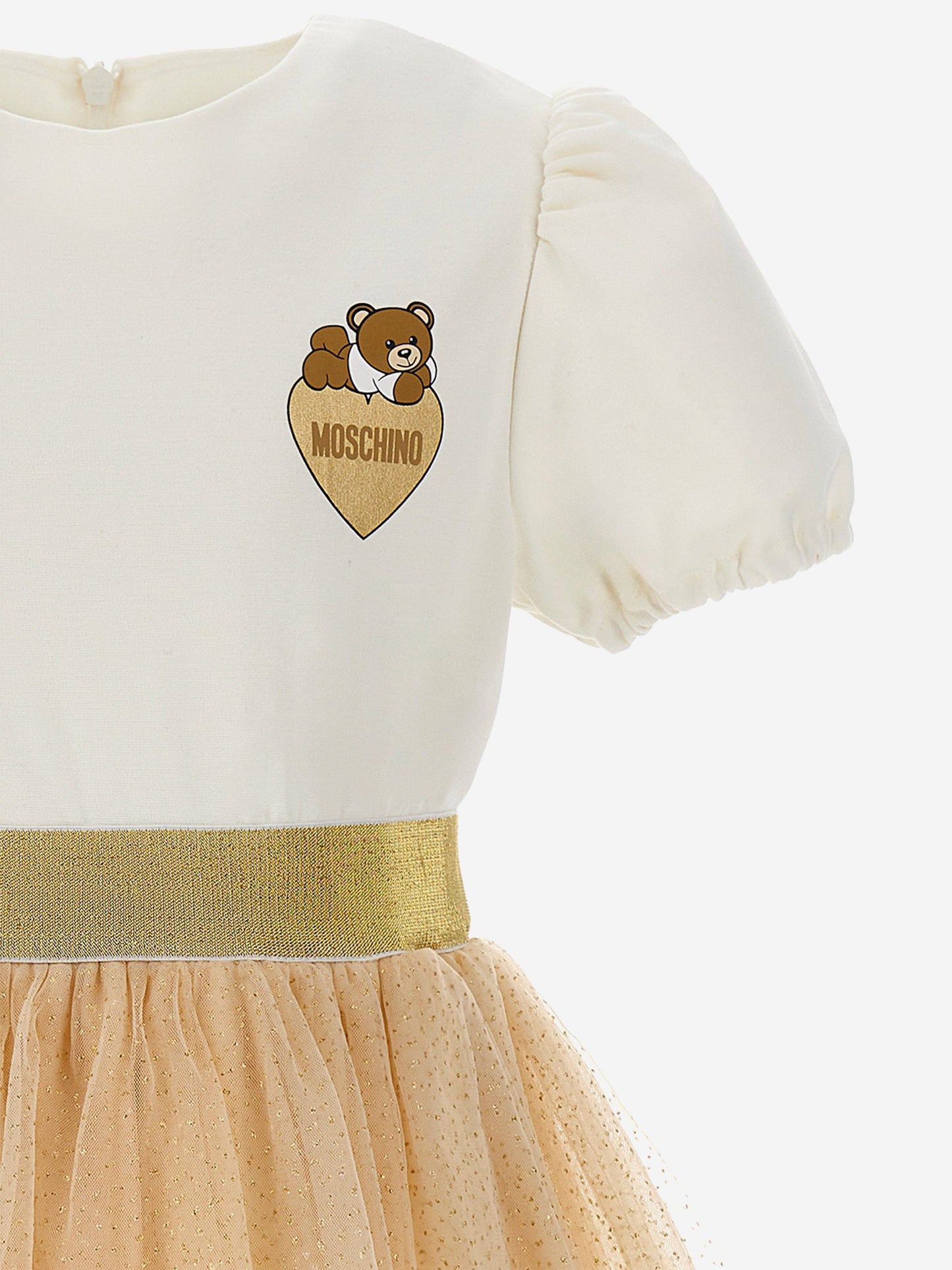 Moschino 女童熊徽标象牙色荷叶边连衣裙
