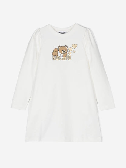 Moschino 女童象牙色泰迪熊针织连衣裙