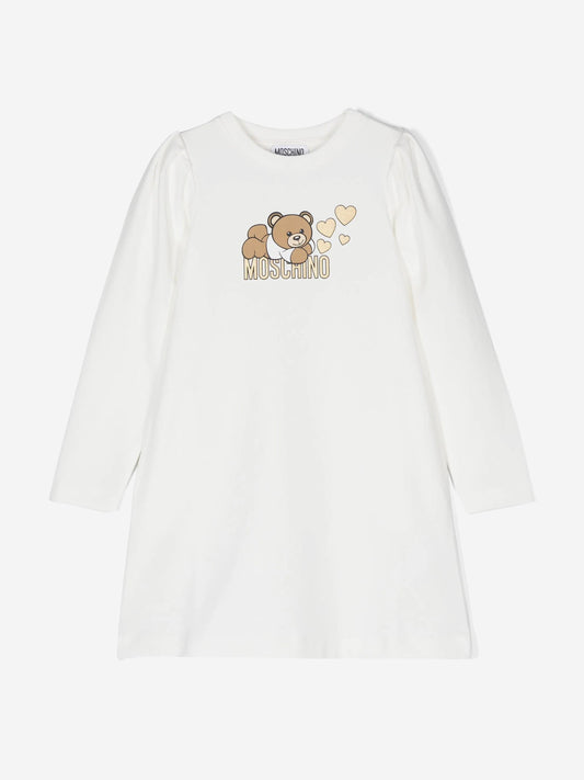 Moschino 女童象牙色泰迪熊针织连衣裙