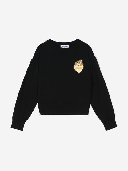 Moschino 女童熊心徽标套头衫（黑色）