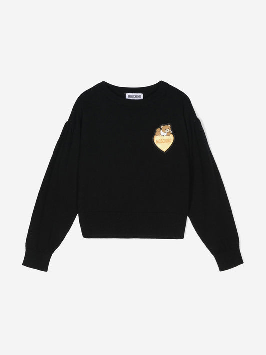 Moschino 女童熊心徽标套头衫（黑色）
