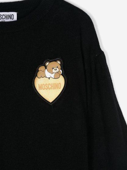 Moschino 女童熊心徽标套头衫（黑色）