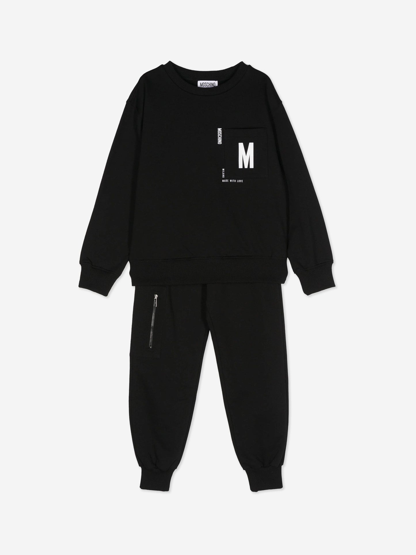 儿童黑色徽标口袋运动服