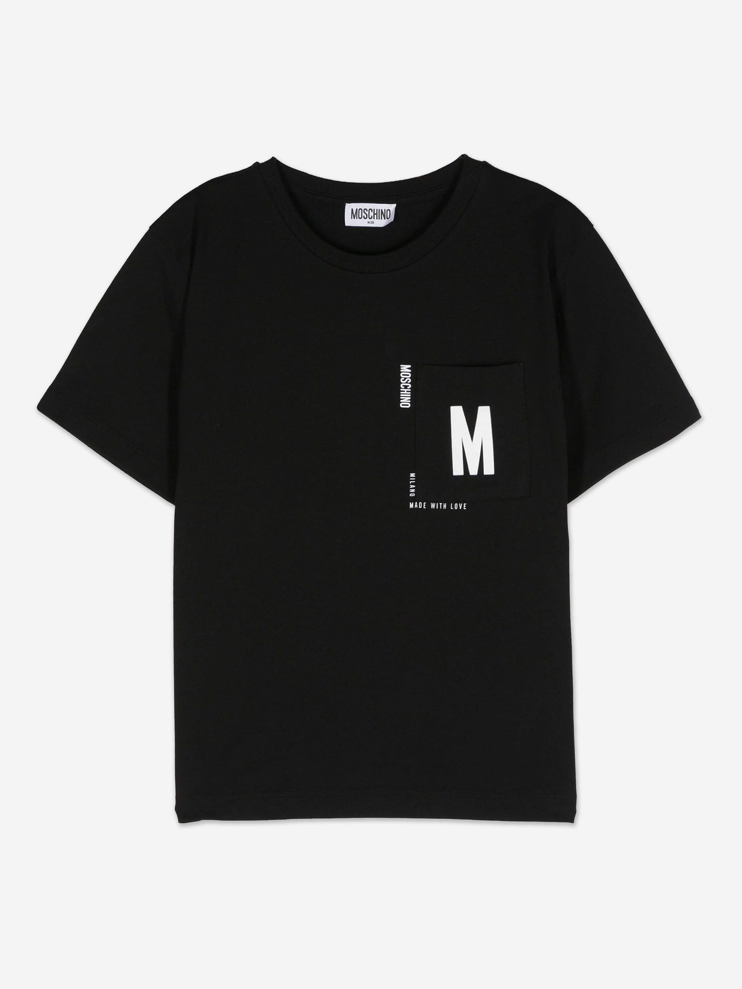 Moschino Kids 徽标口袋 T 恤（黑色）