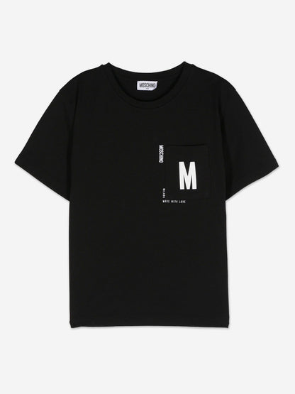 Moschino Kids 徽标口袋 T 恤（黑色）