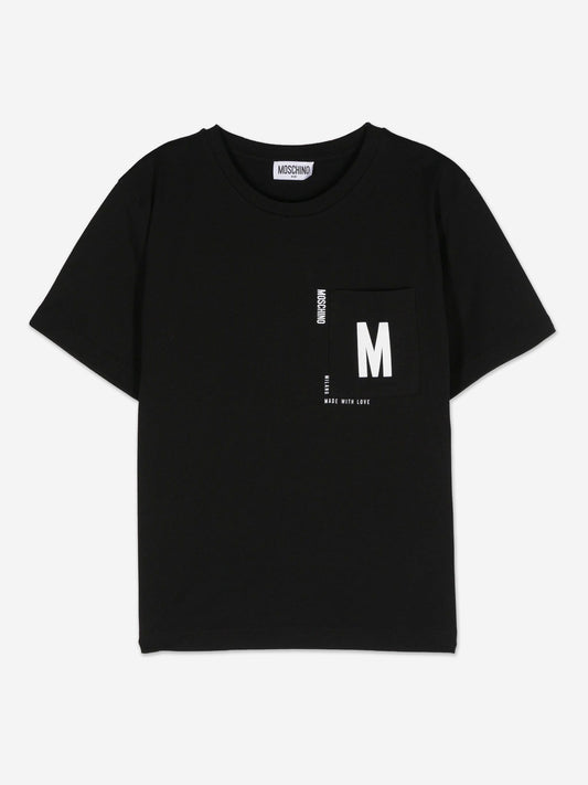Moschino Kids 徽标口袋 T 恤（黑色）