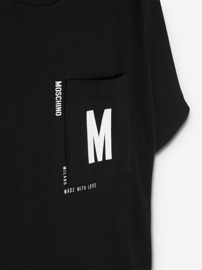 Moschino Kids 徽标口袋 T 恤（黑色）