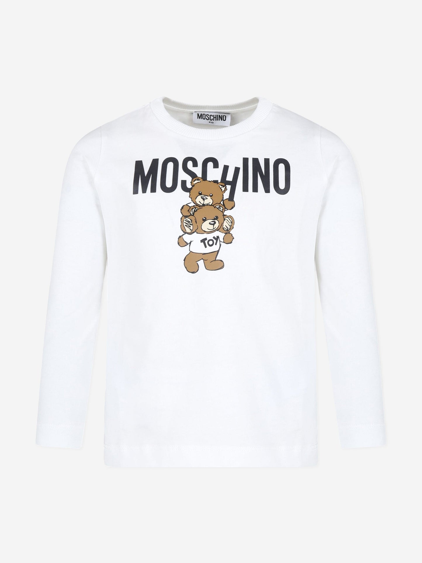 Moschino Kids 白色长袖徽标 T 恤