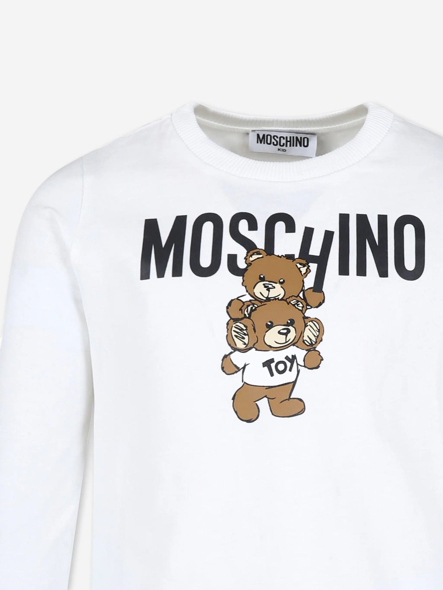 Moschino Kids 白色长袖徽标 T 恤