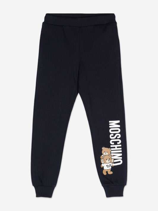 Moschino Kids 泰迪熊徽标慢跑裤（海军蓝）