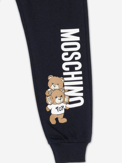 Moschino Kids 泰迪熊徽标慢跑裤（海军蓝）