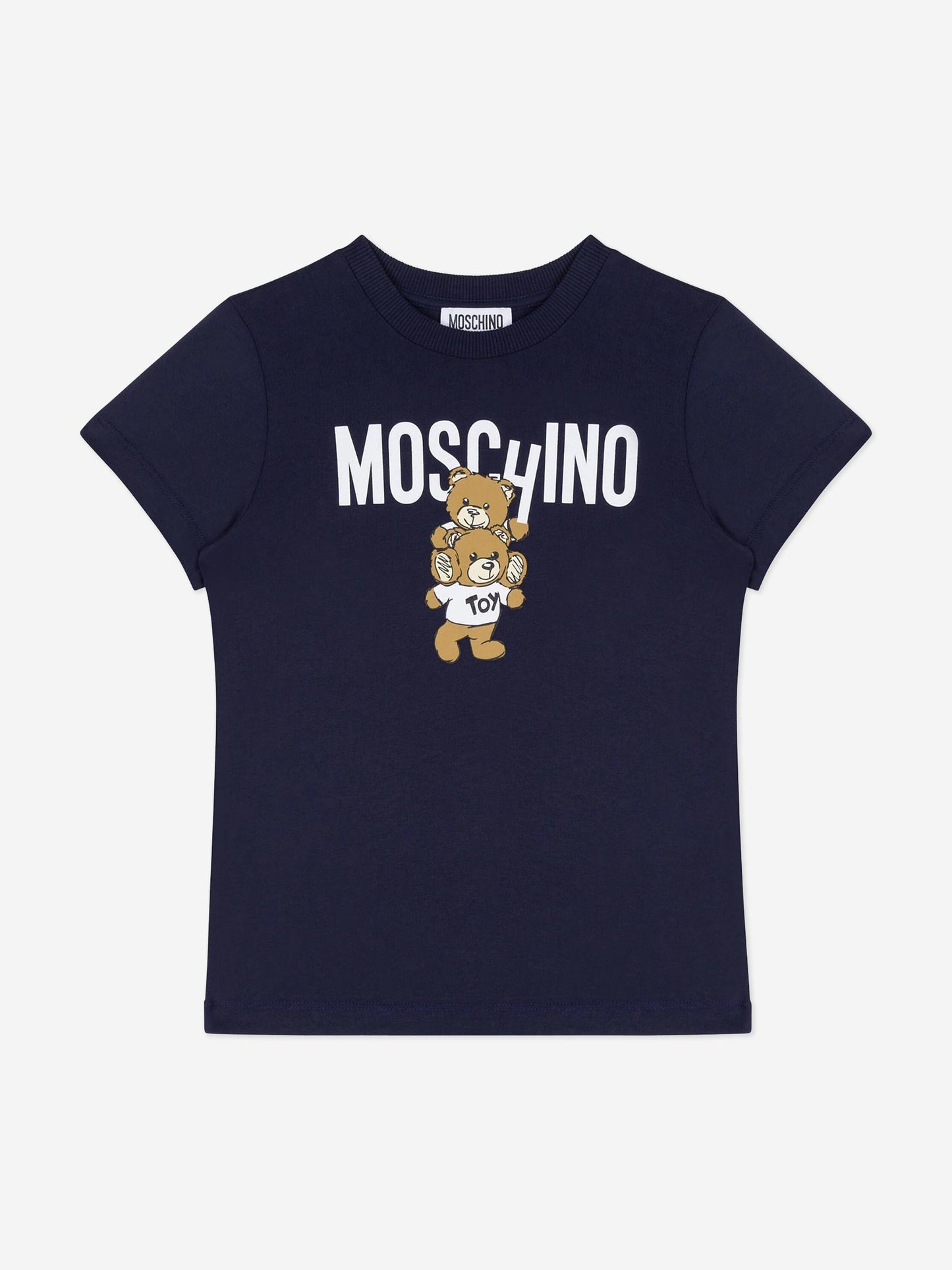 Moschino Kids 泰迪熊徽标 T 恤（海军蓝）