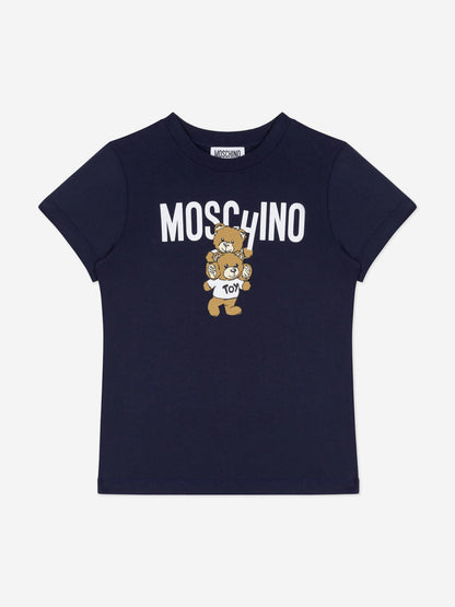 Moschino Kids 泰迪熊徽标 T 恤（海军蓝）