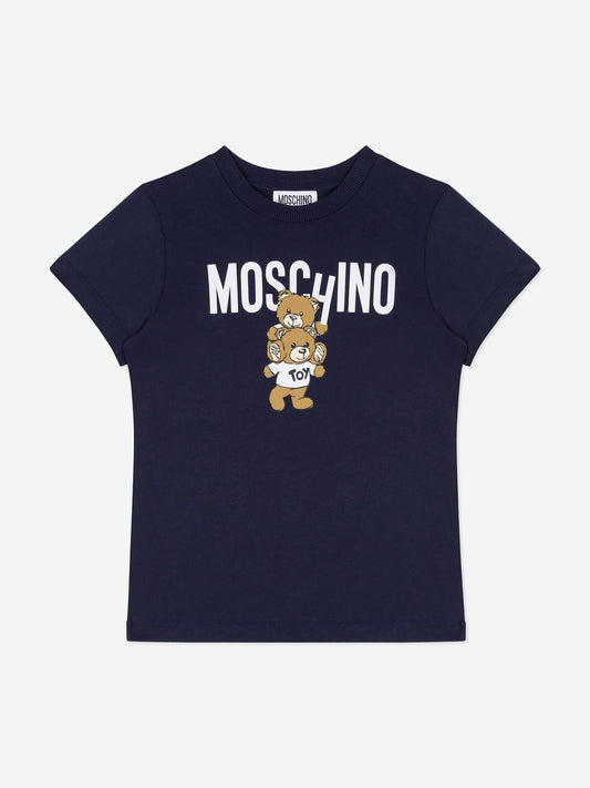 Moschino Kids 泰迪熊徽标 T 恤（海军蓝）