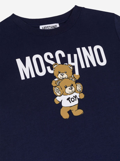 Moschino Kids 泰迪熊徽标 T 恤（海军蓝）