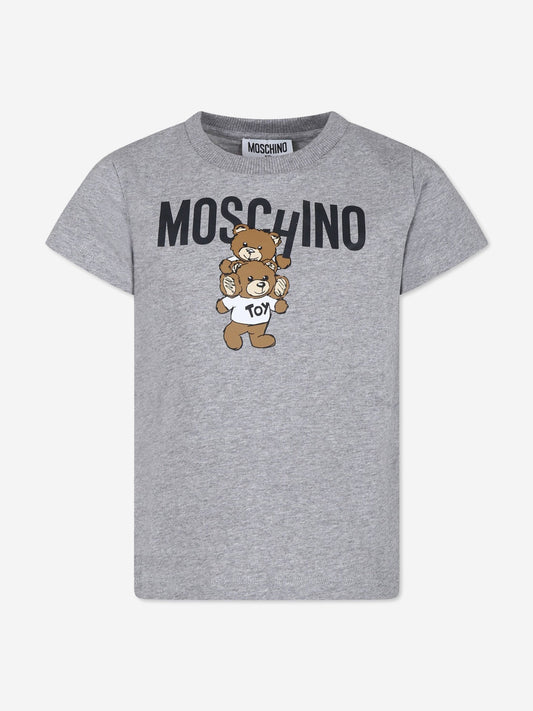 Moschino Kids 泰迪熊徽标 T 恤（灰色）