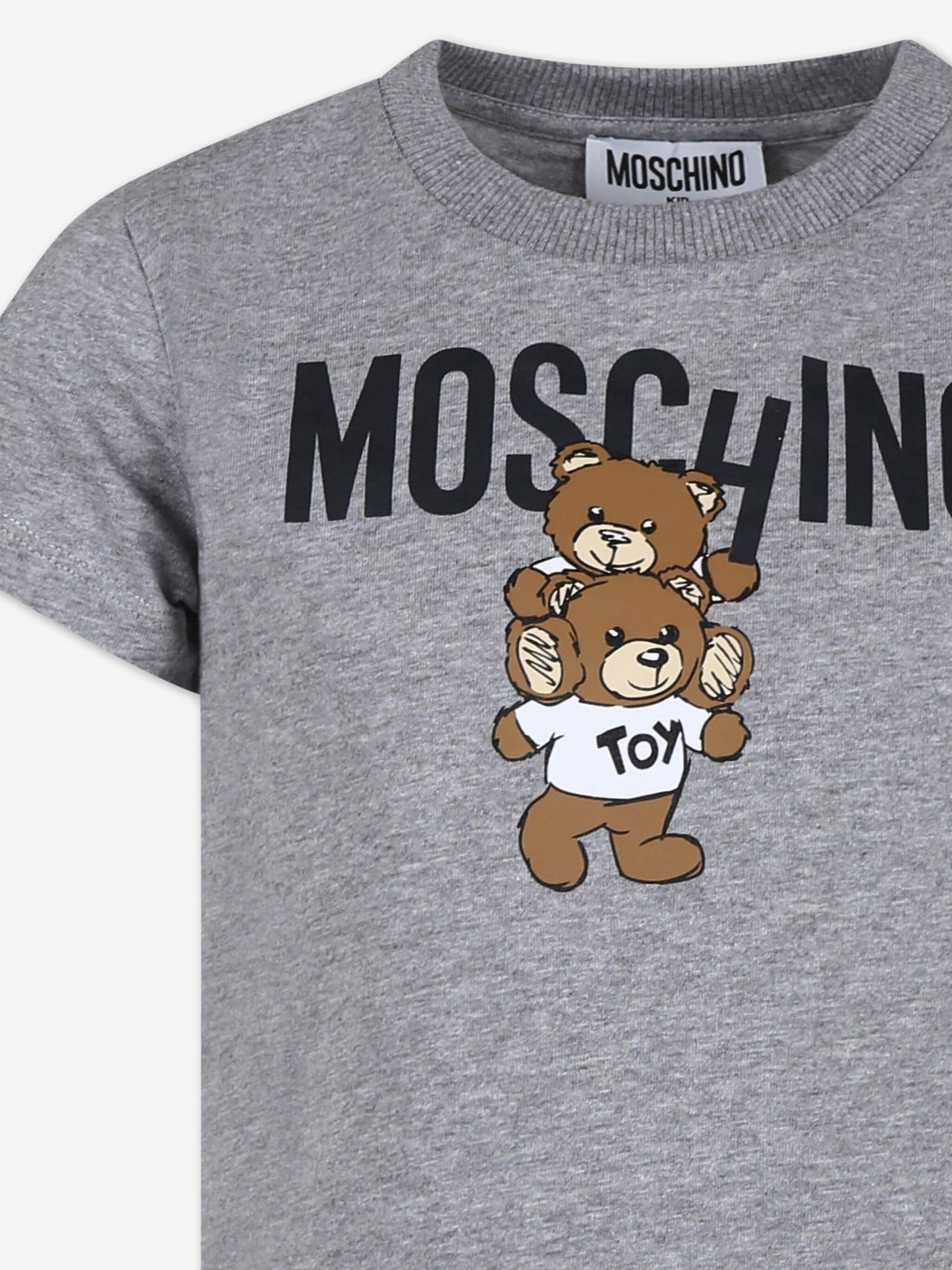 Moschino Kids 泰迪熊徽标 T 恤（灰色）