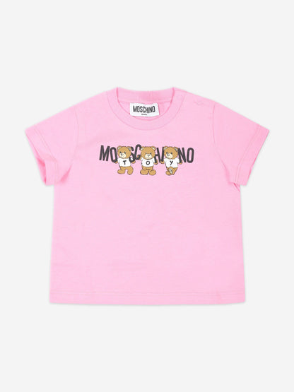 Moschino 女童粉色熊徽标 T 恤