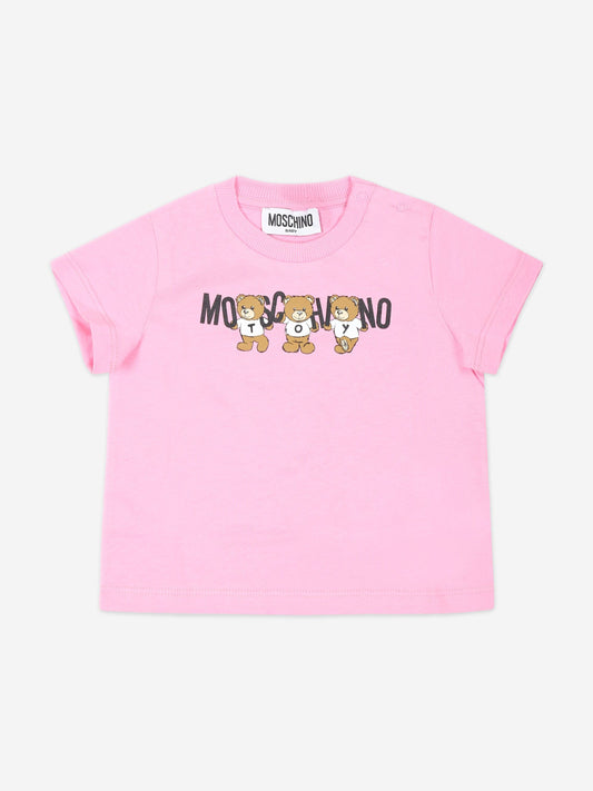 Moschino 女童粉色熊徽标 T 恤