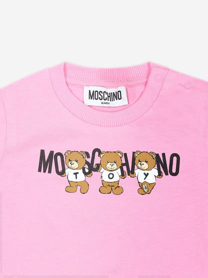 Moschino 女童粉色熊徽标 T 恤