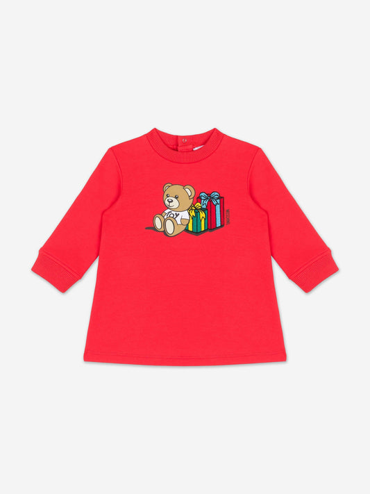 Moschino 女婴红色小熊毛衣裙