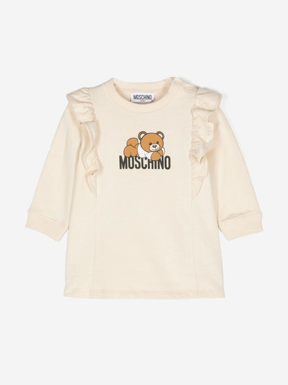 Moschino 女婴米色熊徽标礼盒连衣裙