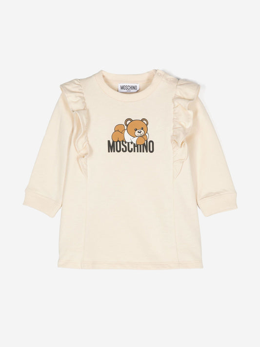 Moschino 女婴米色熊徽标礼盒连衣裙