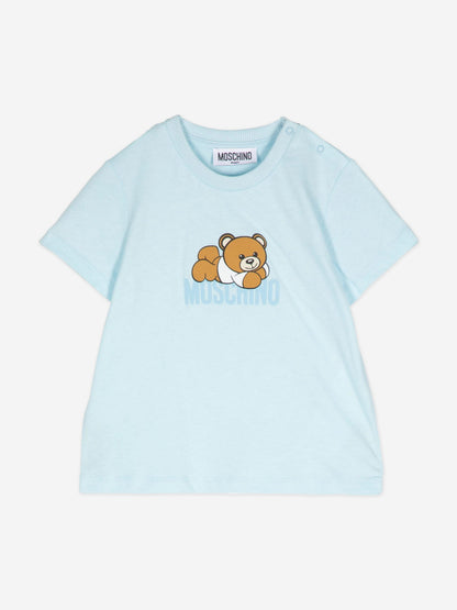 蓝色带礼盒的 Baby Bear 徽标 T 恤
