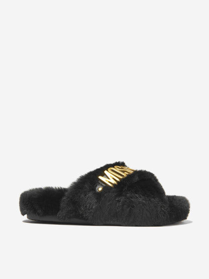 Moschino 女童仿皮草徽标拖鞋