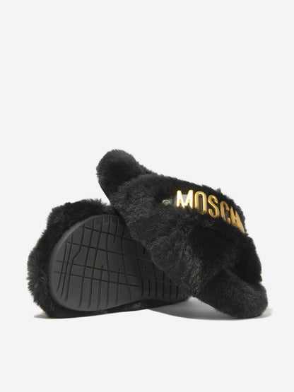Moschino 女童仿皮草徽标拖鞋