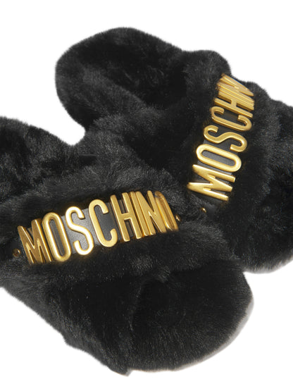 Moschino 女童仿皮草徽标拖鞋