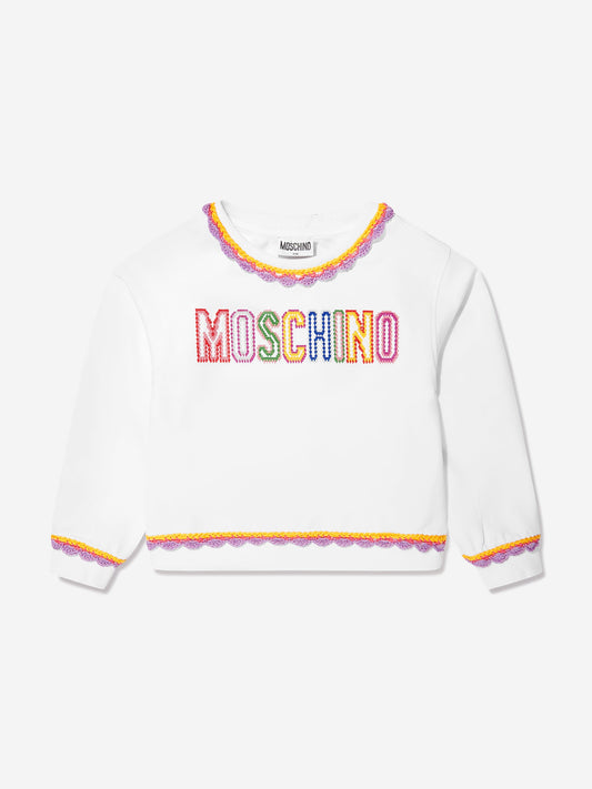 Moschino 女童白色刺绣徽标运动衫