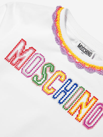 Moschino 女童白色刺绣徽标运动衫