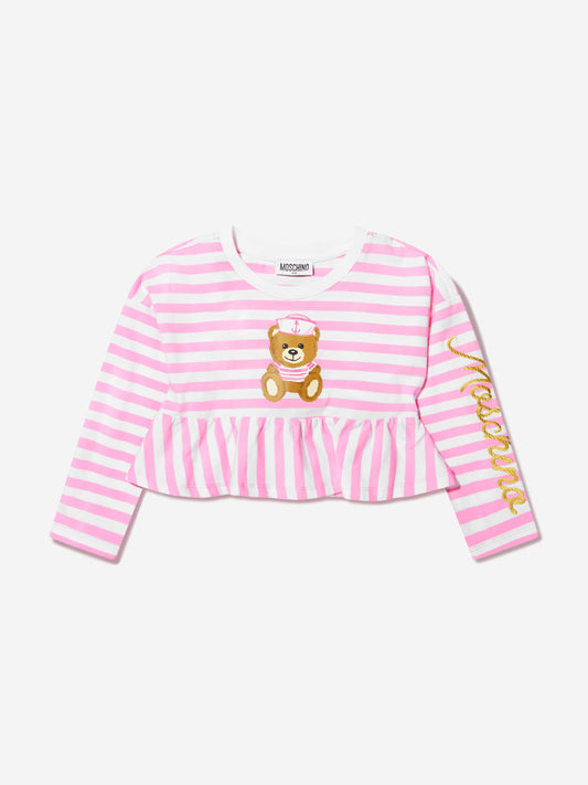 Moschino 女童条纹长袖 T 恤（粉色）