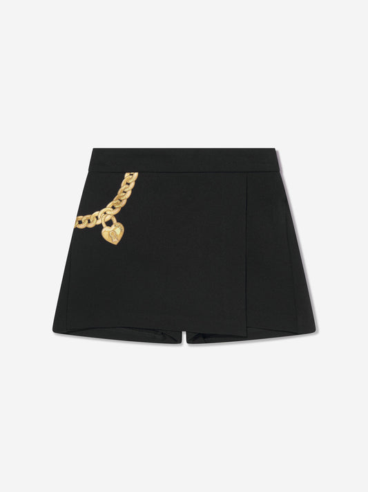 Moschino 女童链条印花短裙（黑色）
