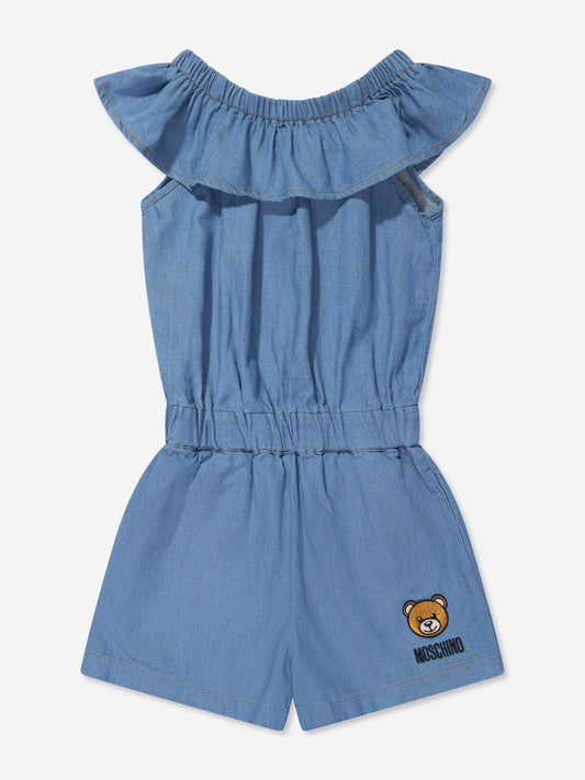 Moschino 女童蓝色 Chambray Teddy 连体裤
