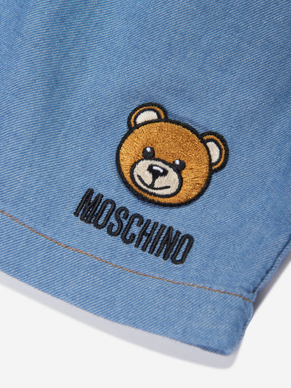 Moschino 女童蓝色 Chambray Teddy 连体裤