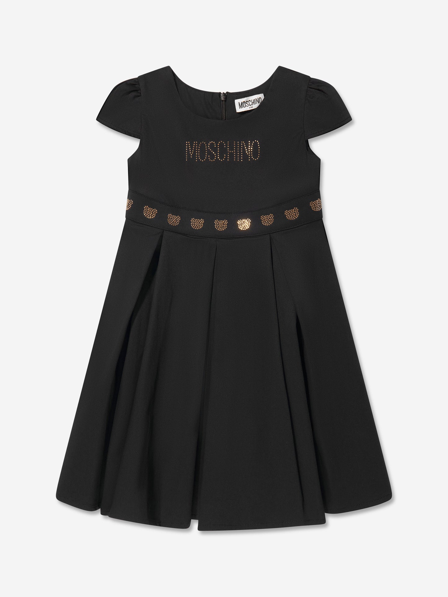 Moschino Girls 黑色铆钉泰迪熊徽标连衣裙