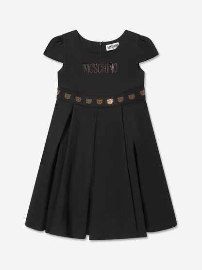 Moschino Girls 黑色铆钉泰迪熊徽标连衣裙