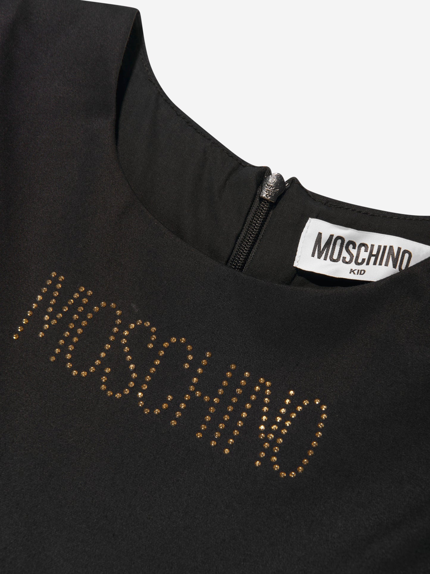 Moschino Girls 黑色铆钉泰迪熊徽标连衣裙