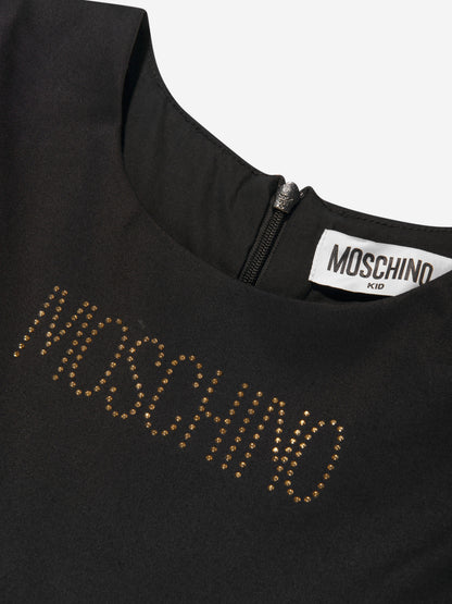 Moschino Girls 黑色铆钉泰迪熊徽标连衣裙