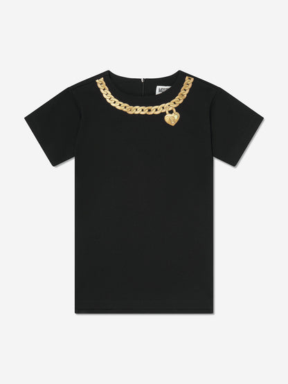 Moschino Girls 黑色项链印花连衣裙